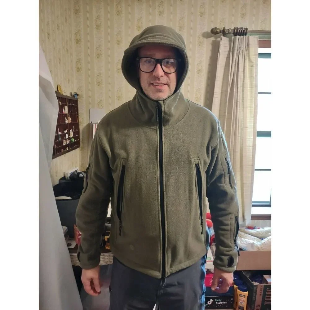 Unbranded Hooded Fleece Jacket Men's Size Extra Large Medium Weight Many Pockets